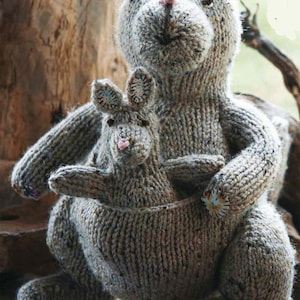 Kangaroo and Joey Toy to Knit Aran 10 ply worsted wool measures 6" to 12.5" Knitting Pattern Download PDF