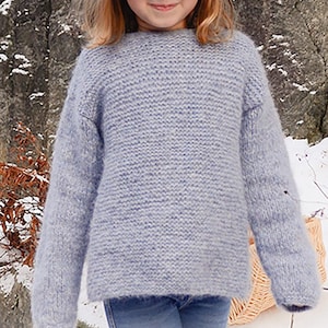 Easy Beginner Girls Garter Stitch  Drop sleeved sweater Jumper 1 yr _ 10 years  years Aran 10 Ply Worsted Knitting Pattern pdf  download