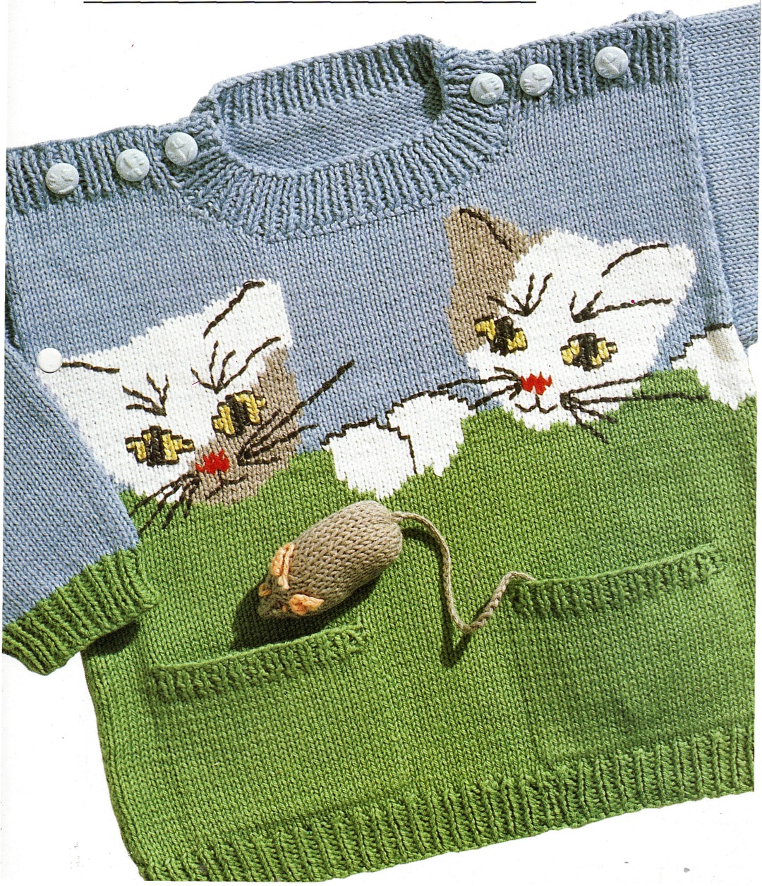 Cat and Mouse Motif Sweater/ Pullover/jumper With Pockets 20-24 4ply ...