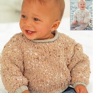 Easy Knit Babies & Toddlers Plain - Roll Neck- Crew Neck Jumpers -Knitting Pattern- PDF- Digital Download DK 8 Ply Yarn
