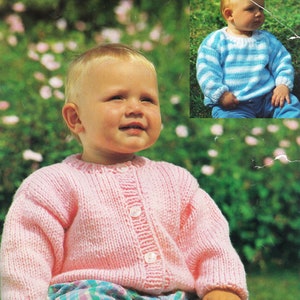 Very Easy Boy Girl  Baby  Cardigan & Stripe Jumper - Chunky Bulky Yarn, chest 18&quot; - 22&quot;.  Quick Knit -Knitting Pattern Download PDF
