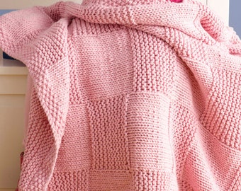 Easy Super Chunky Baby Blanket Seed St & Basket pattern- Knitted in Super Chunky- Super Bulky wool-  30 x 33 " Knitting pattern Download PDF