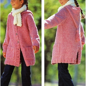 Childrens Duffle Coat Jacket Hooded Hood Tassel Pockets Back Vent Boys Girls ~ 22 - 30&quot;~ Chunky 12 Ply Knitting Pattern Digital pdf Download
