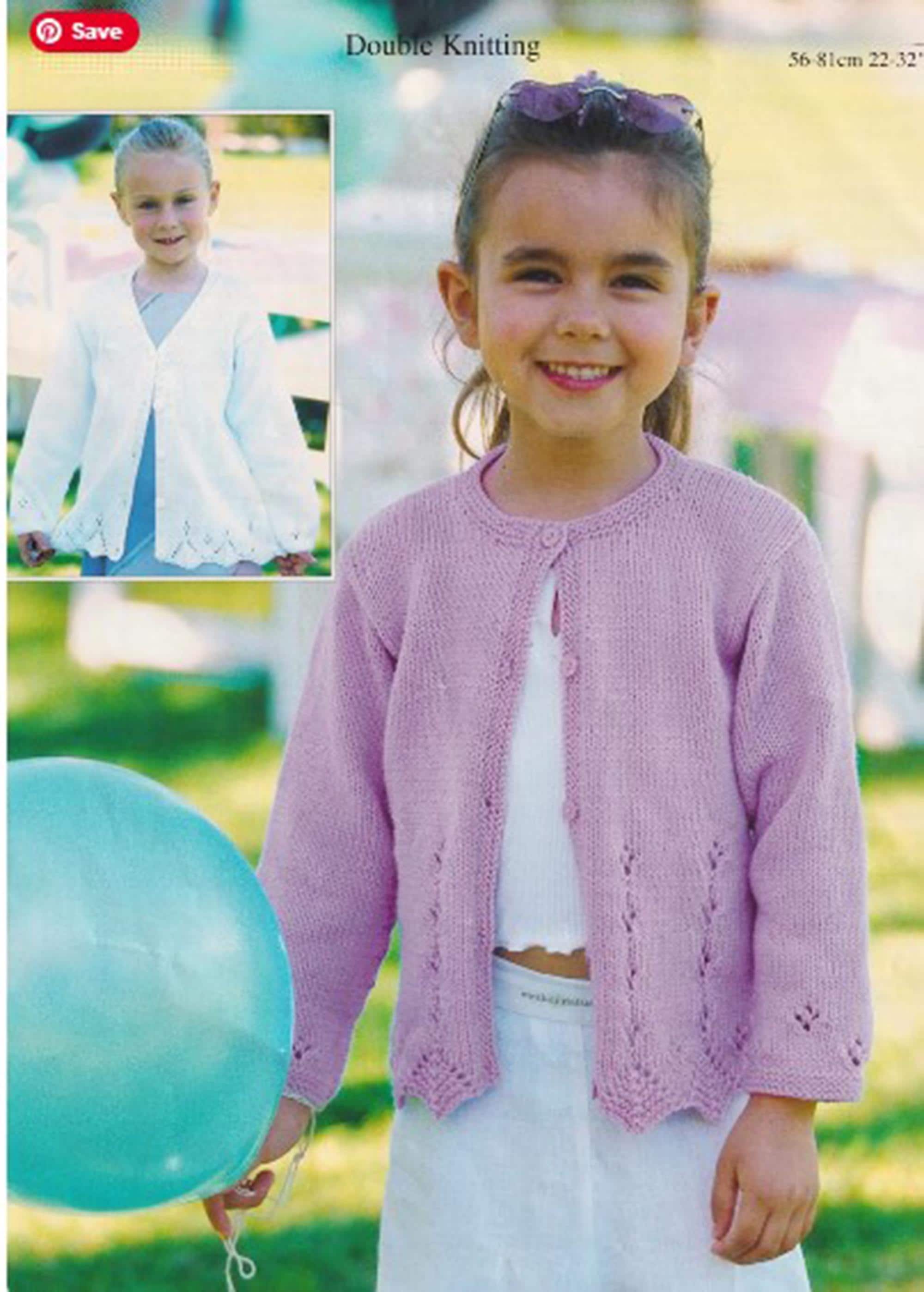 Girl's Cardigan Round & V-neck With Zig Zag Hem in DK / 8