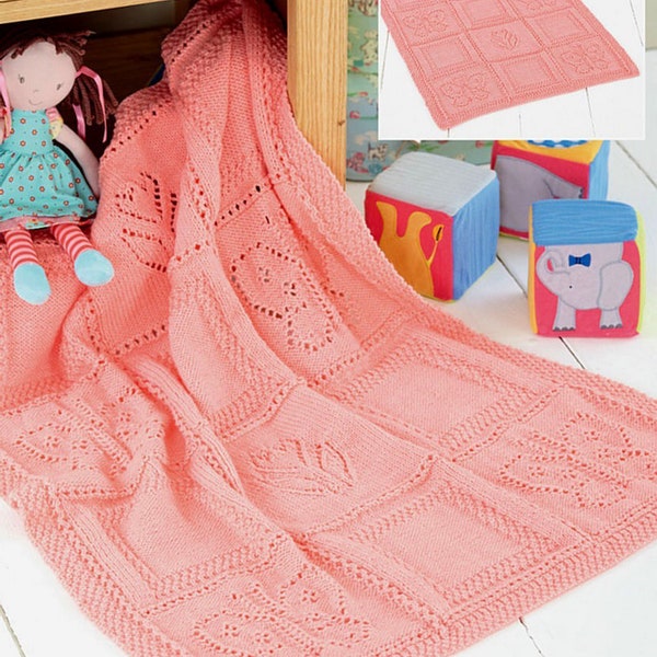 Baby butterfly and flowers blanket in DK- measures 70x84 cm 8 PLY lIght worsted. Knitting pattern download PDF