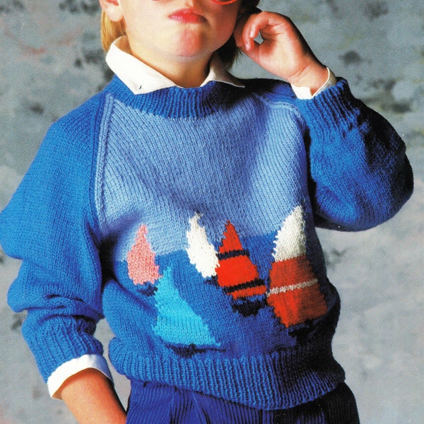 Boys Boat Sweater Baby Children Knitting Pattern DK 8PLY light worsted Wool 22" -28" Knitting Pattern PDF Instant download