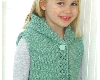 Girl's  Cropped Style  Hooded Easy Knit Coat Jacket & Gilet 22 - 32 in 2-13 years Download PDF Knitting Pattern- Aran 10 Ply Worsted yarn