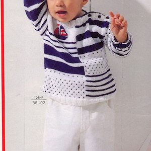 Child's Easy Sailor style sweater- embroidered boat- shoulder fastening- Sport weight wool- Knitting pattern Download 86-92 cm