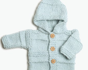 Baby Very Easy Hooded Jacket for a Boy- Girl- Knitting Pattern - Chunky ~ Bulky wool )  Knitting pattern- Fits Birth- 6 Months- Download PDF
