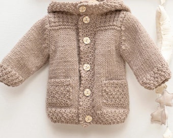 Baby Hooded Jacket- Chunky Bulky Knit fits 3months- 24 Months- Knits up quick- Knitting pattern download PDF
