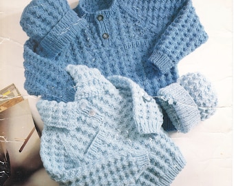 Boys Chunky Bulky jumper, with or without collar- pocket,  & Hat quick knit- knitting pattern, Download PDF  22" - 28" chest