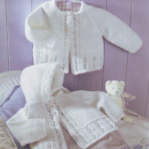 Easy Baby Eyelet Cardigan- Round Neck &  Hooded Jacket 16 - 22" (0 - 2 y)  DK 8 Ply Light Worsted Knitting Pattern pdf Digital Download