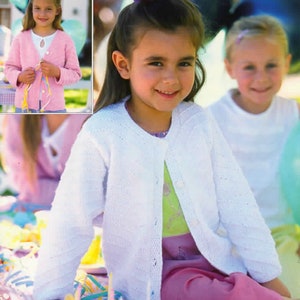 Girls Easy Round or V Neck Cardigan Jacket Diagonal Rib Pattern Childrens 22-32&quot; ~ DK Wool 8ply Knitting Pattern pdf Instant Download