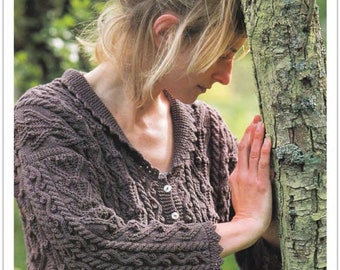 Woman's Aran Cable-Short Cropped-Cardigan DK 8Ply  Light Worsted wool - fits 34-38" chest. Knitting Pattern Instant Download