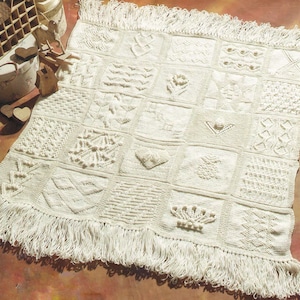 Sampler Afghan Blanket/Throw 25 Different Squares Heirloom ~ Aran Wool Knitting Pattern PDF Instant download