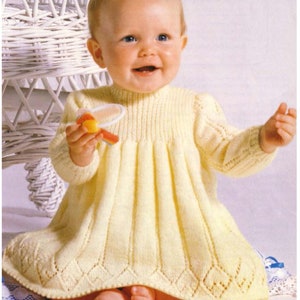 Baby Girl-Toddler Long sleeved Diamond Ribbed yoke dress  set in sleeves 4 ply (Fingering) Yarn Fits  18-20" -Knitting pattern  Download PDF