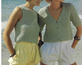 Womens short sleeved Cardigan - Tops Knitted in  Cotton DK and Fits 30 - 40 inch Knitting Pattern download PDF