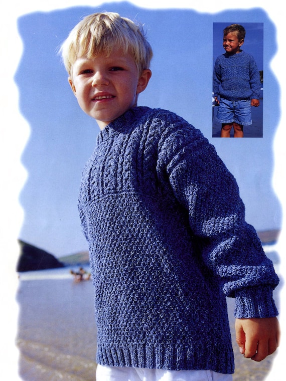 Boys Cabled Yoke or Cabled Band Sweaters- Ply- Double Knitting