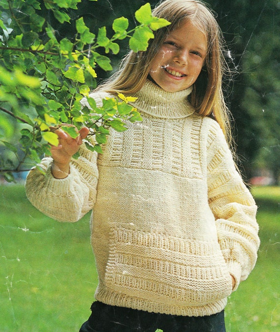 Sweater With Textured Yoke Sleeves Pouch Pocket Boys Girls Aran