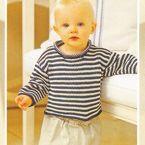 Baby Roll Neck Sweater Plain Stripe optional heart, & Blanket Cotton soft DK 8 Ply Light worsted wool- 18" - 30" knitting pattern Download