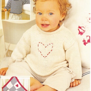 Baby Roll Neck Sweater Plain Stripe optional heart, & Blanket Cotton soft DK 8 Ply Light worsted wool- 18&quot; - 30&quot; knitting pattern Download