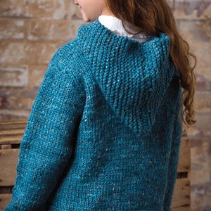 Space Dye Chunky Wool Knit Hooded Cardigan Jacket - Light Blue