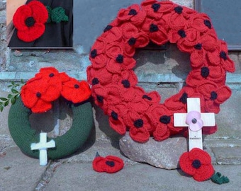 Poppy Wreaths  to Knit in DK/8ply Light worsted wool-  Remembrance - Poppies -Download Knitting Pattern PDF