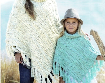 Easy Woman's-Daughter-Girl- Knitted Fringed Poncho- Aran-10ply Wool - Instant download PDF Knitting Pattern