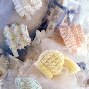 Baby Girl lacy Hats & Bonnets 5 Designs to Knit ~ DK  8 ply Light Worsted Knitting Pattern PDF Instant download Birth -9 months 16-20 &quot;