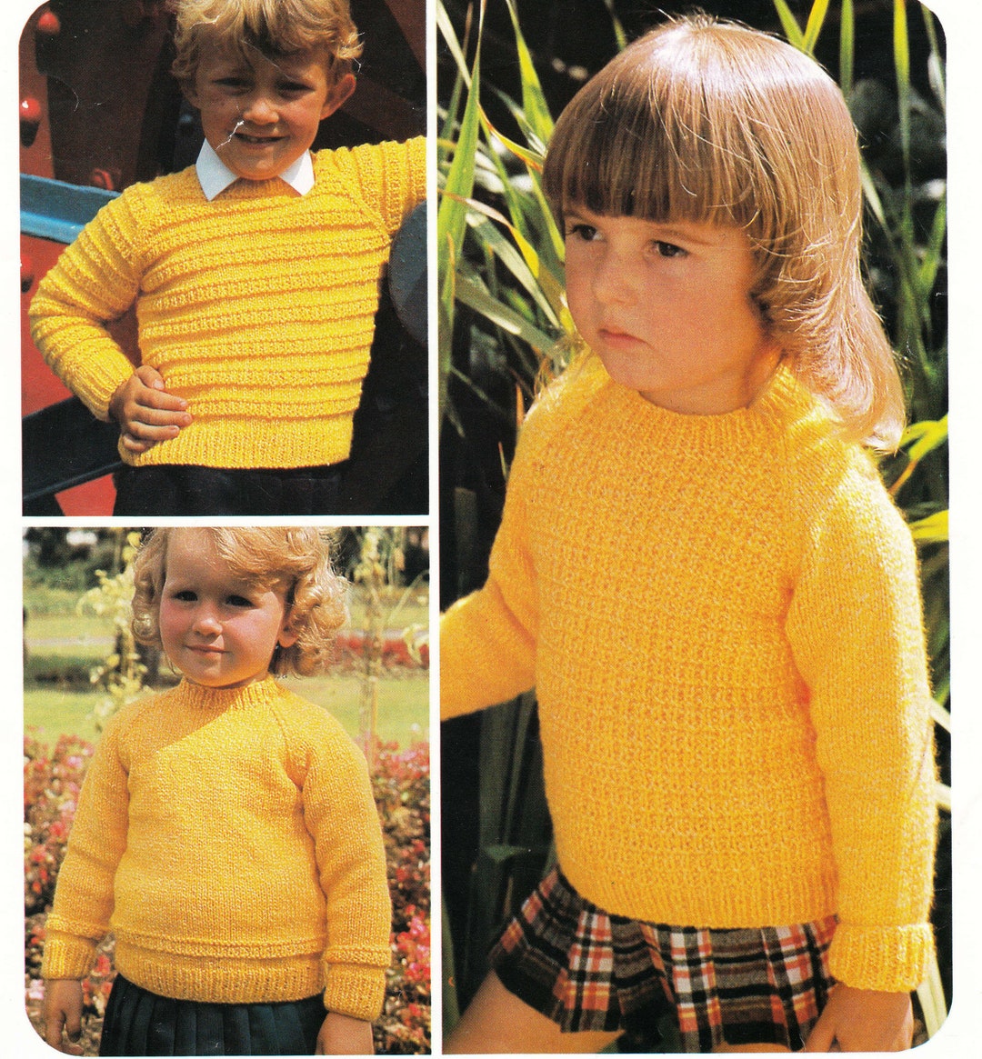 Baby Toddlers Easy Knit Sweaters Jumper Knitting Pattern dk 8ply