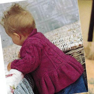 Childs V neck Cardigan with collar- Leaf Cable Pattern frilled border- DK 8ply Light worsted- 16"-6 years- Knitting Pattern download PDF