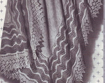 Vintage Shetland Shawl Knitting Pattern-  Knitted in 2 ply Fingering yarn- Measures 60 x 60 " Download PDF Heirloom pattern
