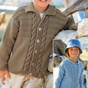 Child's Easy Cable Cardigan& Hooded Jacket Boy Girl Knitting Pattern ...