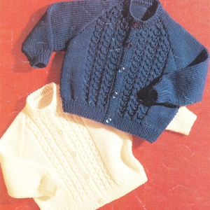 Boy Girl&#39;s Raglan Cardigans round neck cable panel Toddlers  Fits 21&quot; DK 8 Ply Light Worsted -  Knitting Pattern pdf Digital Download