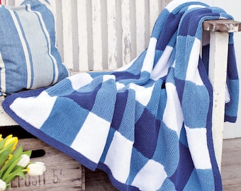 Garter Stitch Gingham Blanket Afghan - Easy Beginner Knitting Pattern ~Aran 10 Ply Worsted Yarn Measures 125cm x 145 cm PDF  Downloadable