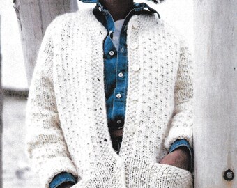 Womans Chunky Textured jacket with pockets to knit in Chunky/Bulky wool- fits 32-40 chest Knitting Pattern Download PDF