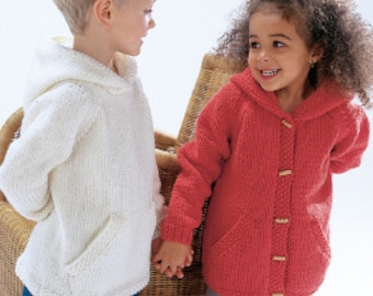 Easy Chunky Hooded Sweater Top & Jacket Hoodie Hoody Pockets Raglan Sleeve Boys Girls 22" - 32" Chunky 12 Ply Knitting Pattern PDF download