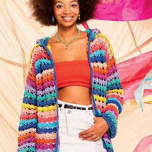 Crochet Pattern- Womans  Crochet  Hooded Jacket- Cardigan- DK Wool( 8ply) -Download PDF 32" - 54"  larger sizes Chest- English pattern