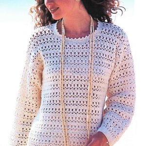 Woman's Lacy Crochet Summer Long sleeved sweater Granny squares32"- 40" Dk 8 Ply Cotton yarn Knitting pattern PDF Download Pattern