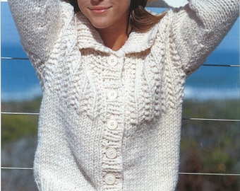 Women's Chunky Easy Knit Cardigan with collar 32"-42" Super Chunky 14 Ply Knitting Pattern PDF download- Quick knit winter jacket