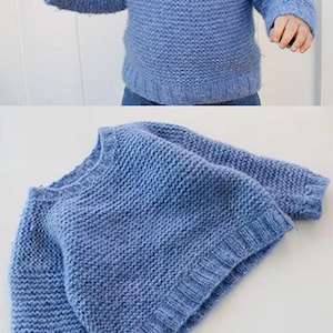 Easy Round Neck Garter Stitch Baby sweater~ 6mth - 8 years Toddler Child Kids ~ Aran 10 Ply Yarn Knitting Pattern Digital PDF Download