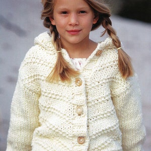 Girl Boy Super chunky Hooded Easy Knit Coat Jacket 24 - 34 in 3-14 years Download PDF Knitting Pattern- Super chunky Super Bulky 14 ply yarn