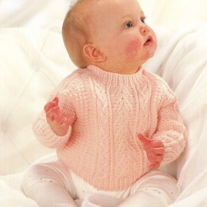 Child&#39;s Round neck Cable  button top Jumper-  Knitting Pattern -DK-8ply(Light Worsted yarn) Instant Download-17-19&quot; chest