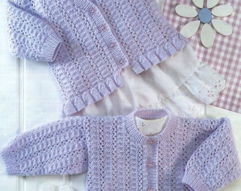 4ply-V neck & Round neck cardigan-frilly peplum border- 16-26" Download PDF Knitting Pattern