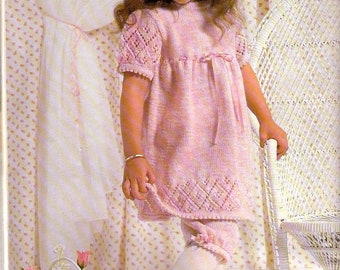 Baby Girl-Toddler Vintage  puff sleeved dress & Bloomer's  in DK Light Worsted 8ply Yarn Fits from 20-24" - Knitting pattern  Download PDF