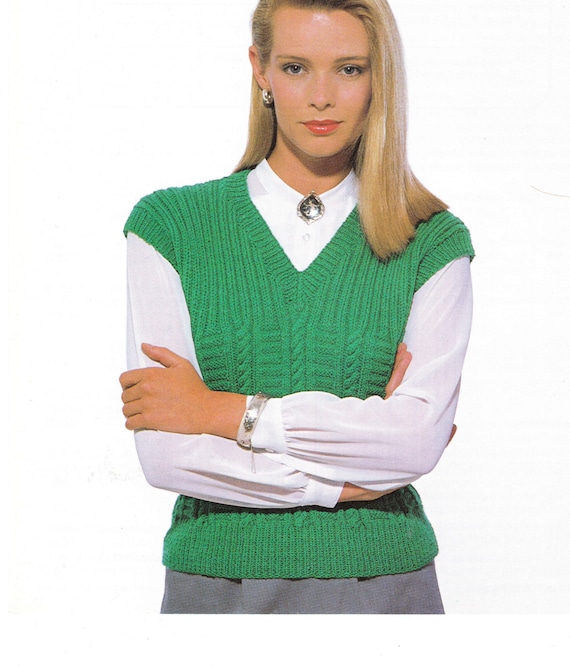 Womans V Neck Slipover Cable Ribbed Design -cap Sleeves Jumper 32