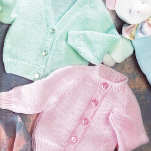 Child&#39;s Easy Beginners Cardigan round neck-V Neck Knitting Pattern -DK-8ply(Light Worsted weight) instant Download-Premature 12&quot;up to 22&quot;