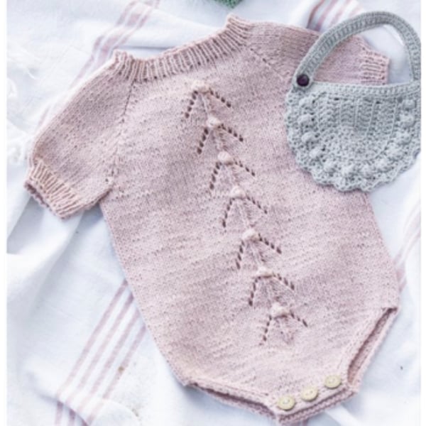 Lace Baby Romper- Onesie- Bodysuit Knitting Pattern Download- 56-62cm(68-74, and 80-86 cm) chest Light worsted Yarn