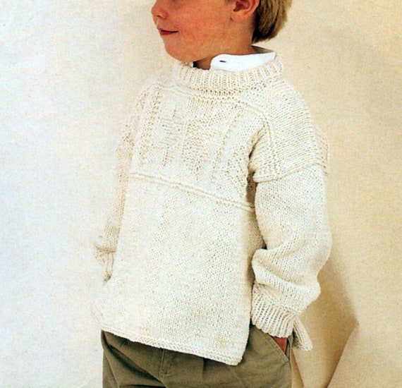 Boy crew Neck tunic Sweater Jumper Easy Knit Chest 22 30 Inches Download PDF Aran 10ply Yarn PDF KNITTING Pattern Etsy UK