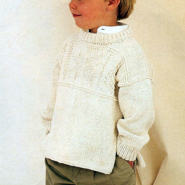 Boy-Crew Neck-Tunic- sweater - Jumper- Easy Knit- chest 22-30 inches- Download PDF- Aran- 10ply yarn PDF KNITTING Pattern